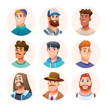 Set of man avatar characters. Male avatars in cartoon style vector