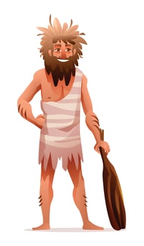 Primitive man character. Prehistoric stone age caveman vector illustration