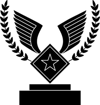 Laurel wreath decorated Black and White wings trophy award. vector