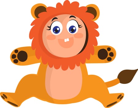 Cute little baby in lion's costume. vector