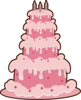 Decorated pink birthday layer cake. vector