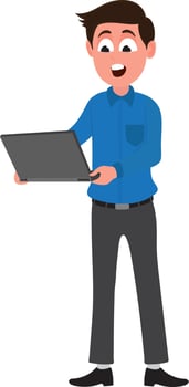 Young businessman working on laptop. vector