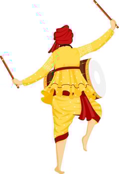 Back view of drummer paying drum dholak. vector