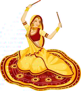 Indian woman dandiya dance in sitting poses. vector