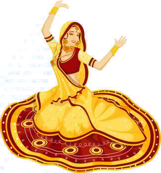 Indian woman wearing traditional dress in sitting dancing pose. vector