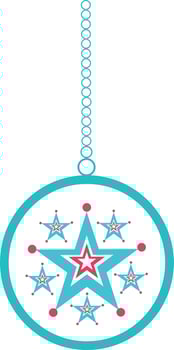 Stars decorated blue hanging Christmas ball. vector