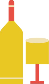 Yellow and orange wine glass and Bottle. vector