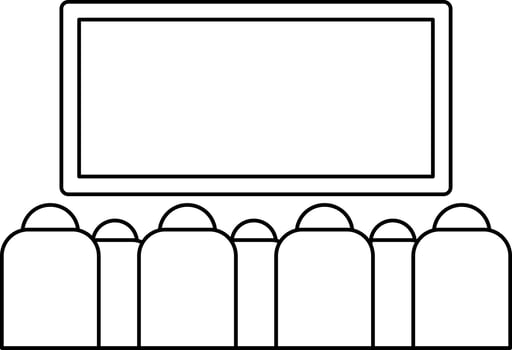 Cinema hall with screen and seats in illustration. vector