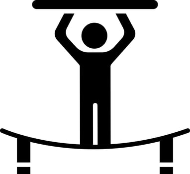 Circus artist balances on rope icon. vector