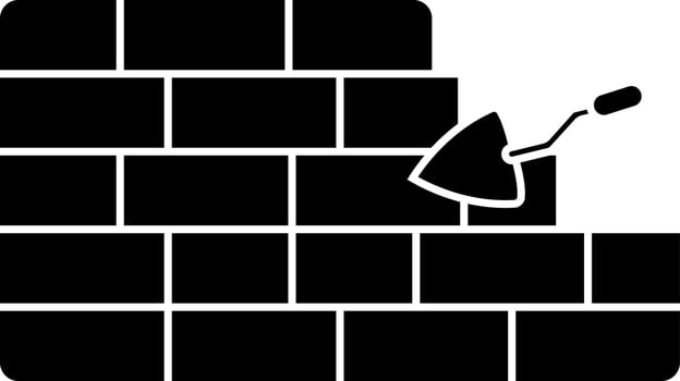 Illustration of brick wall with trowel icon or symbol. vector