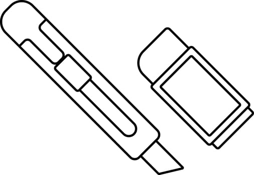 Stroke icon of eraser and cutter tool in illustration. vector