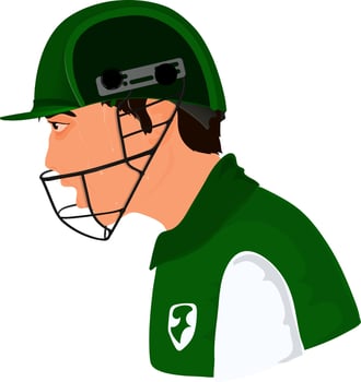 Cricket player wearing green helmet. vector