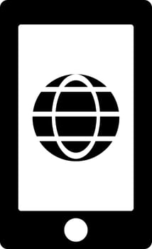 Globe on Smartphone Screen glyph icon in flat style. vector