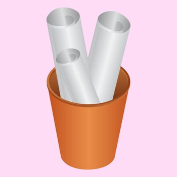 3D Render of Art Paper Rolls in Cup Holder on pink background. vector