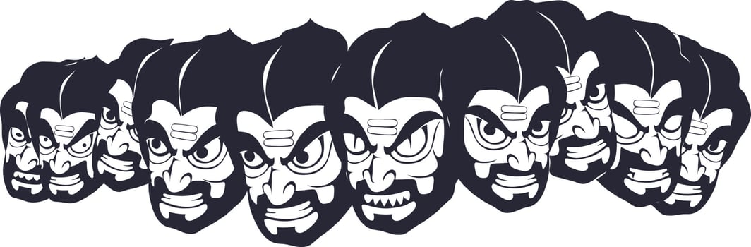 Black and white illustration of Ravana Faces. vector