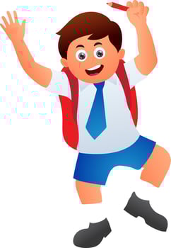 Happy school boy with hanging bag. vector