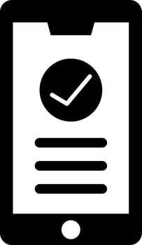Verified tick mark on smartphone screen icon in flat style. vector