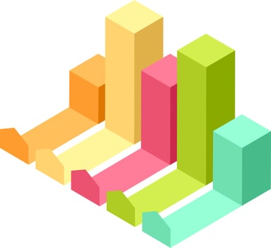3D colorful bar graph with five different levels. vector