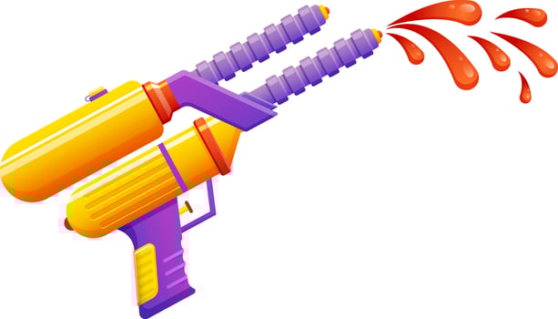 Realistic watercolor gun and color drop illustration on white background. vector