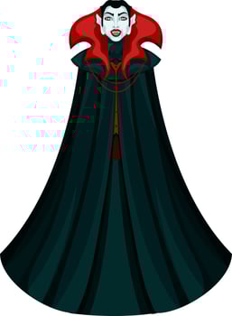 Scary character of man wearing vampire dress. vector