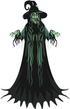 Haunted character of witch wearing hat. vector