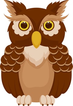 Cartoon owl character in brown color. vector