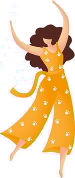 Faceless young girl raised hands in jumping pose. vector