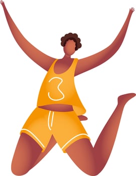 Faceless young boy down on his knee with raising hands. vector