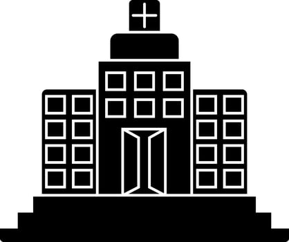 Black and White hospital building icon in flat style. vector