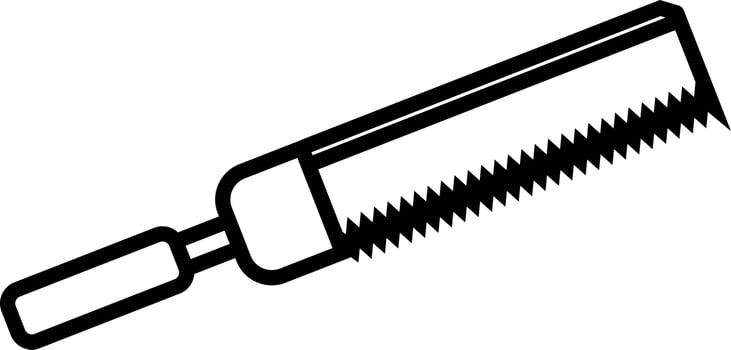 Black line art hand saw. vector