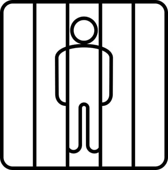 Character of man in cell or prison icon in black line art. vector