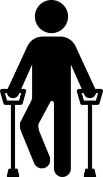 Injured man walking by crutches icon. vector