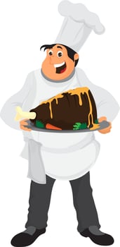 Illustration of chef holding chicken. vector