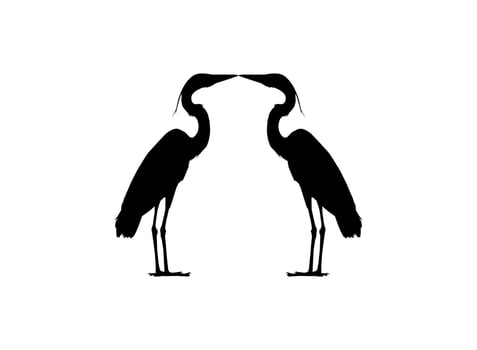 Pair of The Black Heron Bird, Egretta Ardesiaca, also known as the Black Egret Silhouette for Art Illustration, Logo, Pictogram, Website, or Graphic Design Element. Vector Illustration