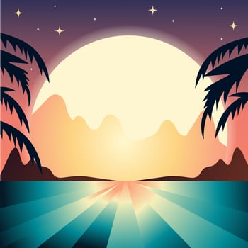 landscape on another planet sun order sunrise mountains landscape palm trees vector