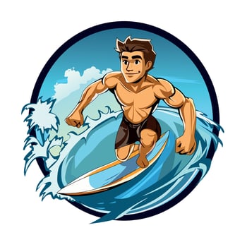 surfing on the beach Vector Illustration