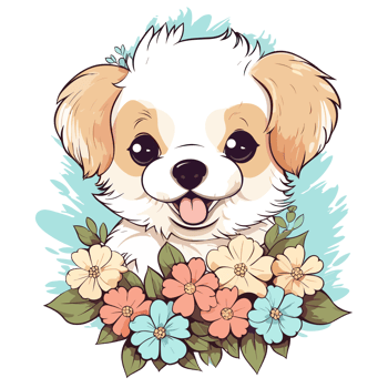 Adorable Dog With Flowers - png
