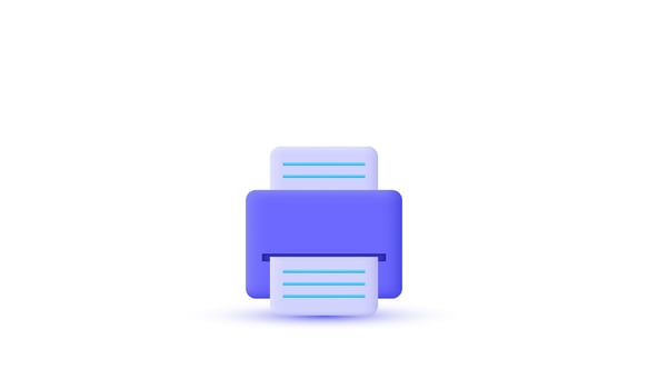 illustration creative purple printer paper 3d vector icon symbols isolated on background