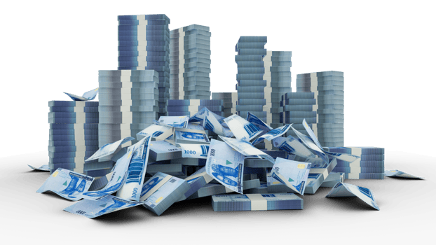 Big stacks of 1000 Nigerian naira notes. A lot of money isolated on transparent background. 3d rendering of bundles of cash png