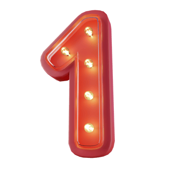 3d Render of Number 1 Neon LED Typography png