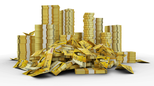 Big stacks of South Korean won notes. A lot of money isolated on transparent background. 3d rendering of bundles of cash png