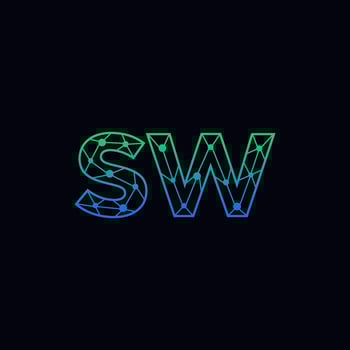 Abstract letter SW logo design with line dot connection for technology and digital business company. vector