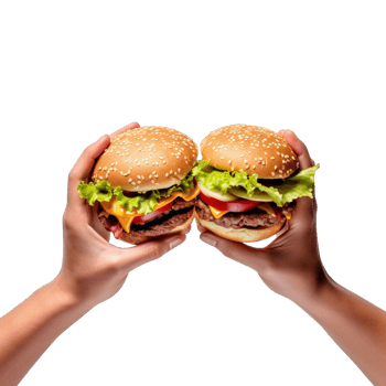 Hands hold burgers isolated on transparent background. png