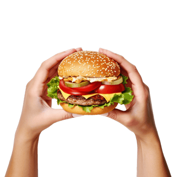 Hands hold a burger isolated on transparent background. png