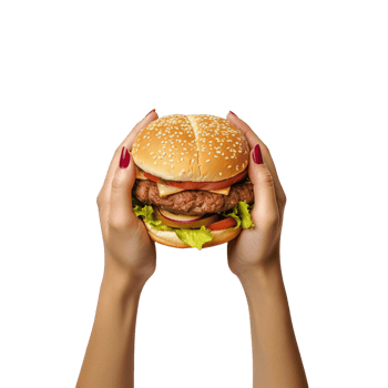 Hands hold a burger isolated on transparent background. png