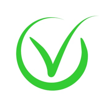 Green check mark icon symbol logo in a circle. Tick symbol green color vector