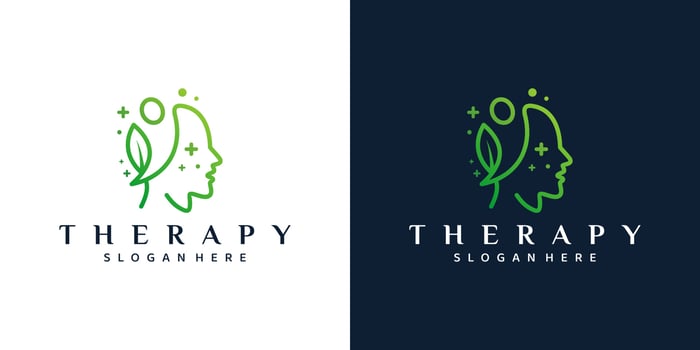 Mental health logo design. Psychotherapy symbol concept. Human head with natural therapy mind graphic design vector illustration.