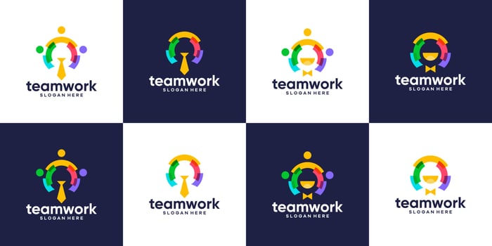 Collection of team work logo design. people family together human unity logo and leadership design graphic vector illustration. Symbol, icon, creative.