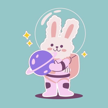 Cute Space Rabbit Astronaut Holding Saturn Planet vector
