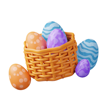 3d icon basket egg easter day illustration concept icon render png